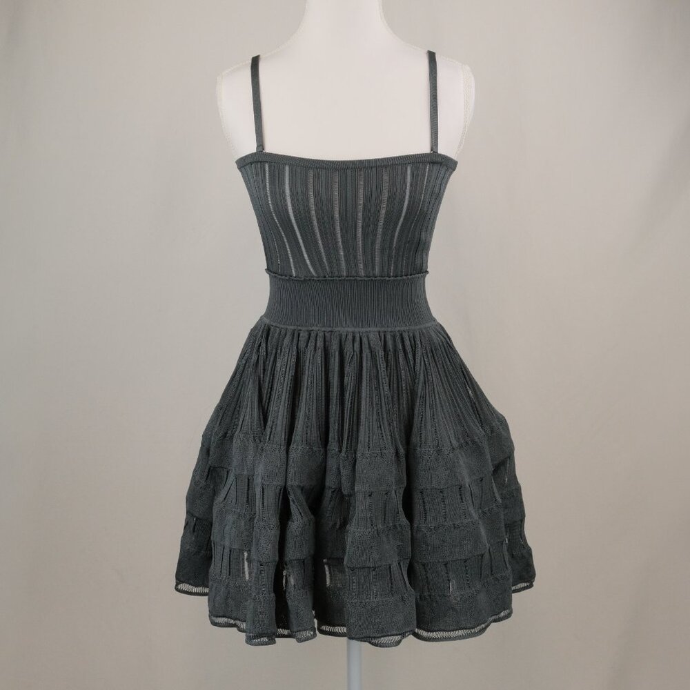 Alaia Crinoline Knit A-Line Square-Neck Mini Dress, Blue Grey, Size FR 36, Small - Picture 2 of 14